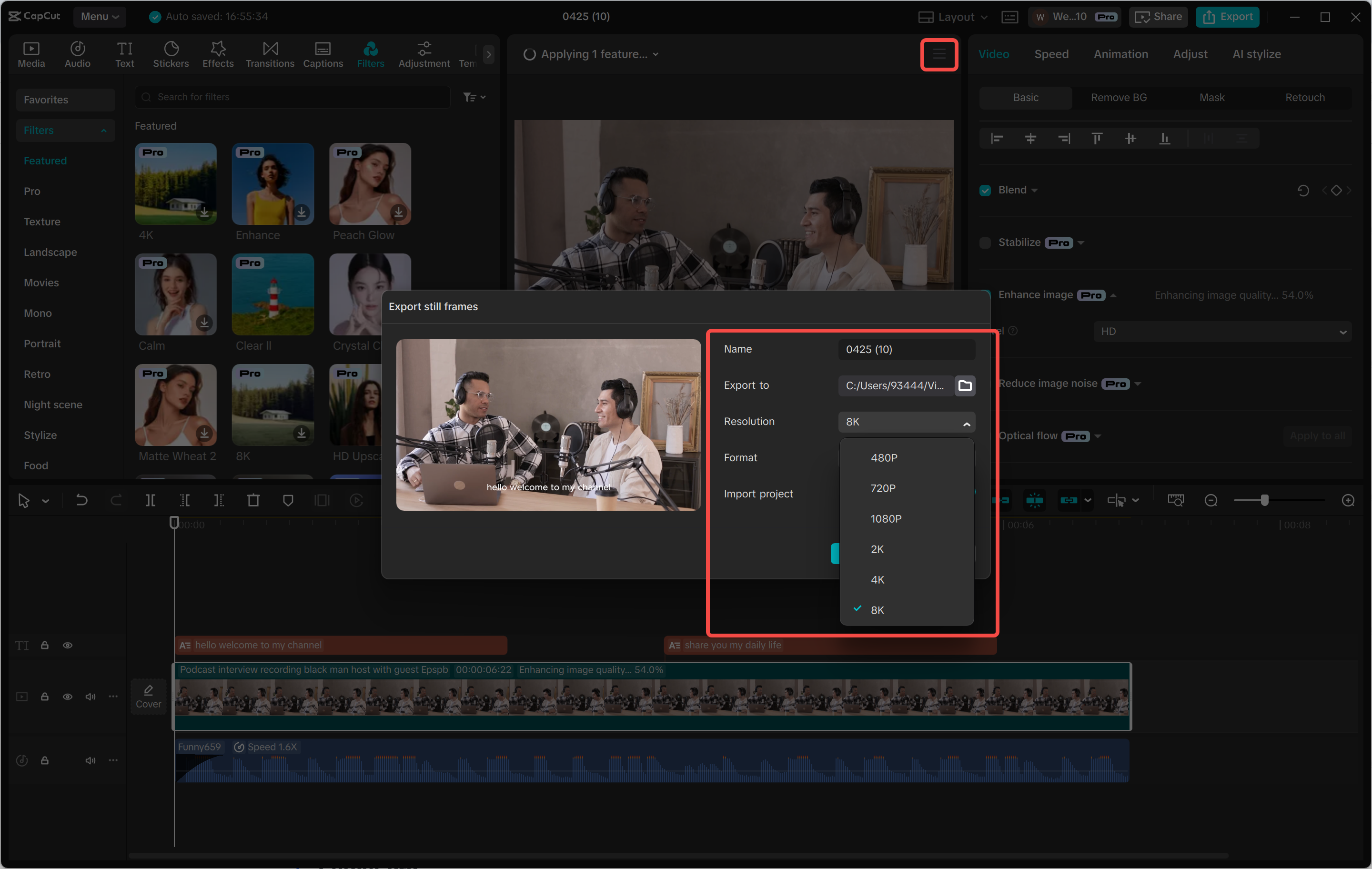 Exporting a high-resolution image from the CapCut desktop video editor