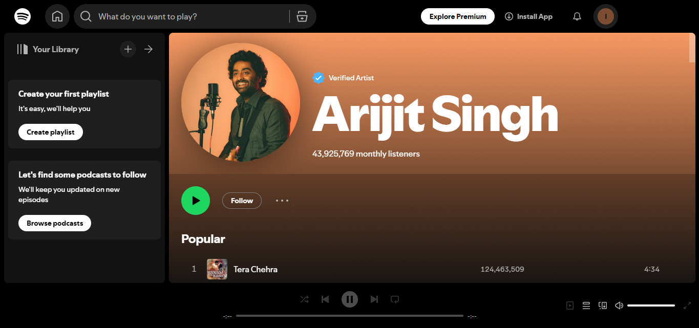Arijit Singh - 인도의 Spotify에서 가장 많이 팔로우하는 가수
