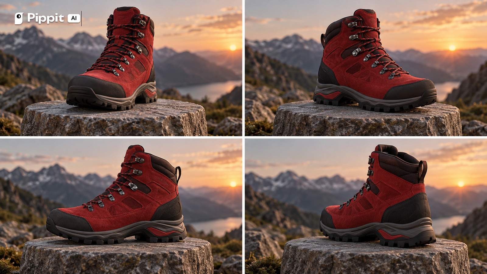 A boot on a pedestal is shown along a 45-degree camera orbit ending at a side three-quarter view.