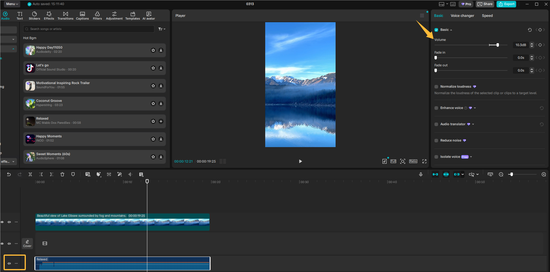 Adjust audio in CapCut on PC