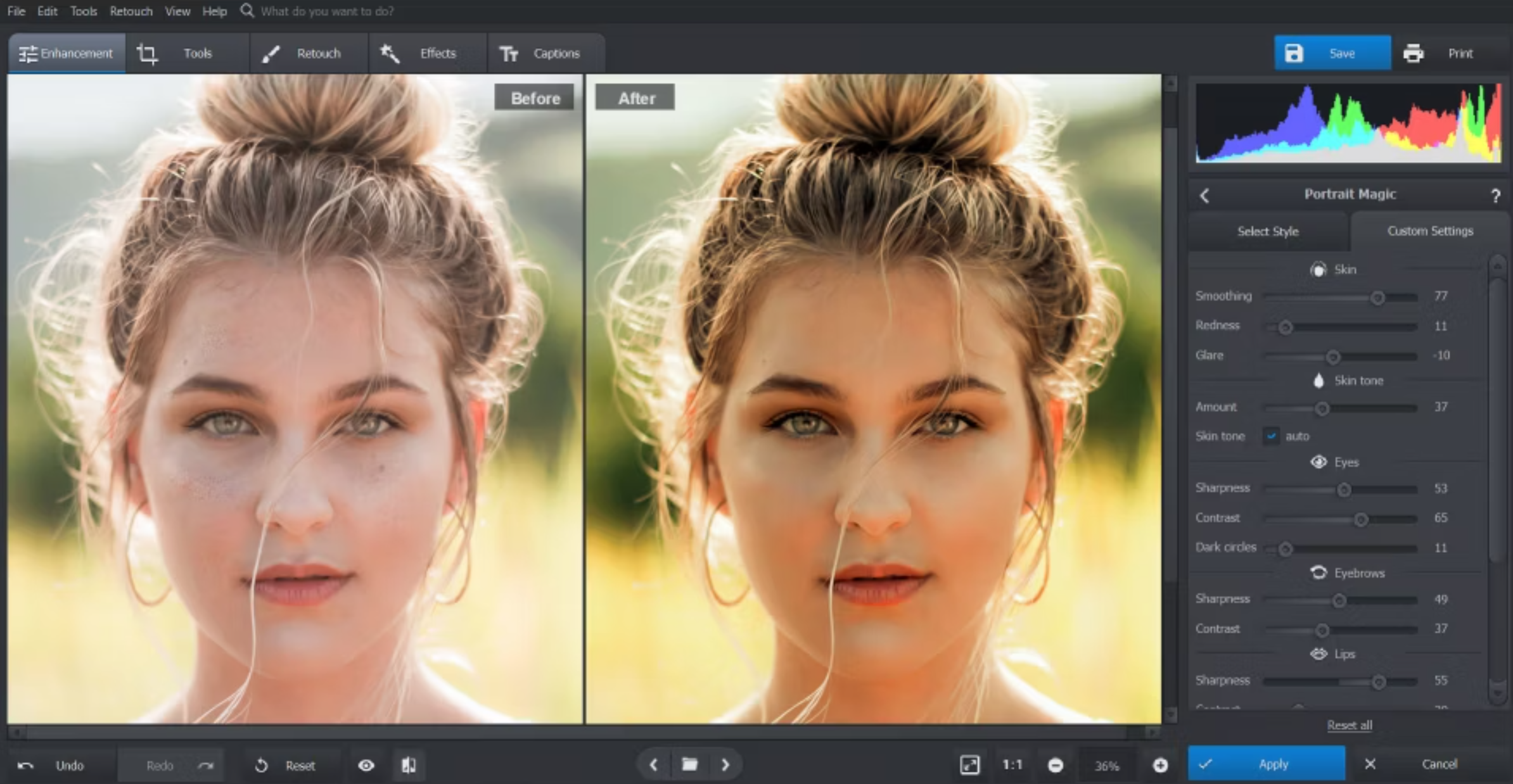 Schnittstelle von PhotoWorks - ein einfach zu bedienender automatischer Fotoeditor