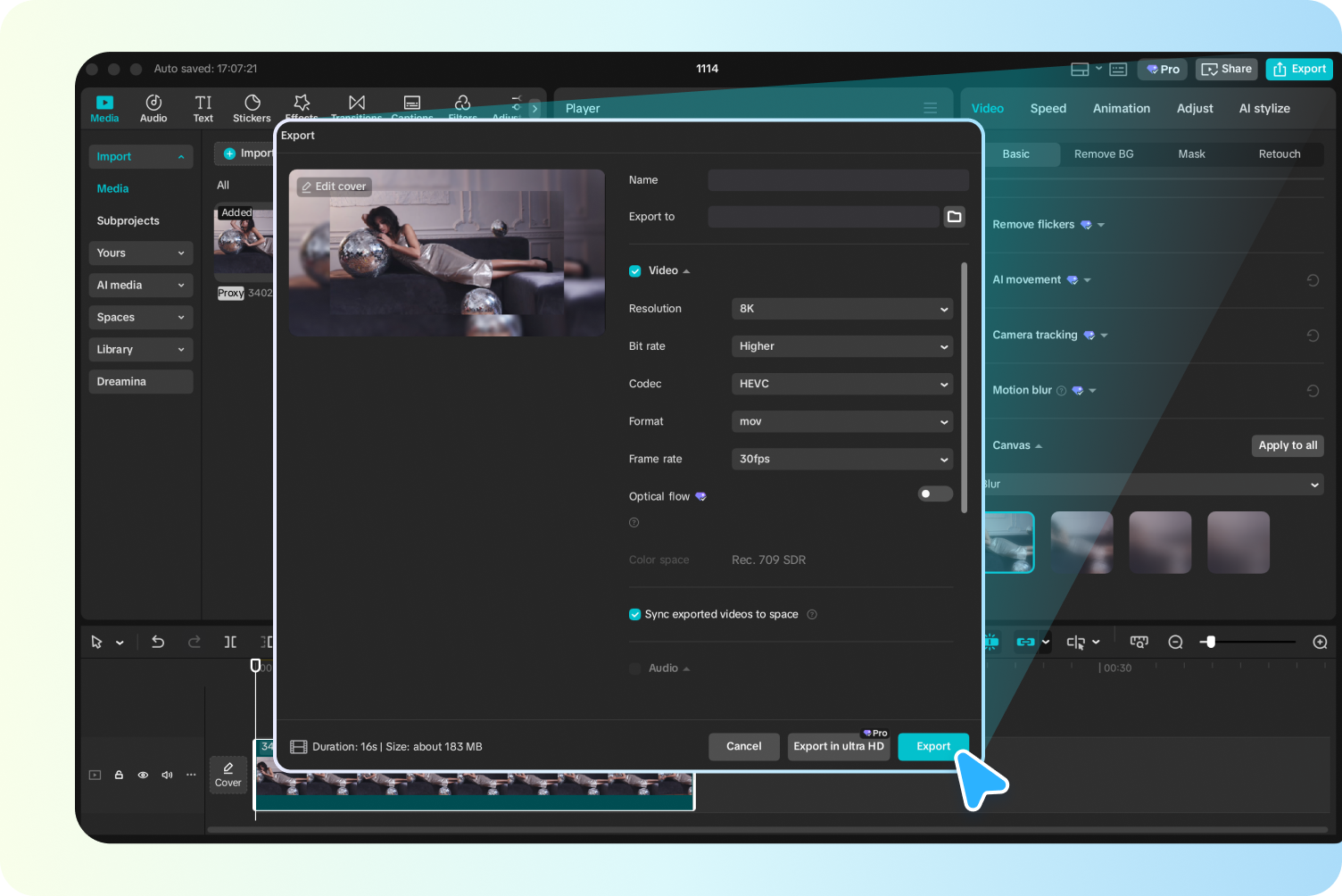 Exporting background-edited video from the CapCut desktop video editor
