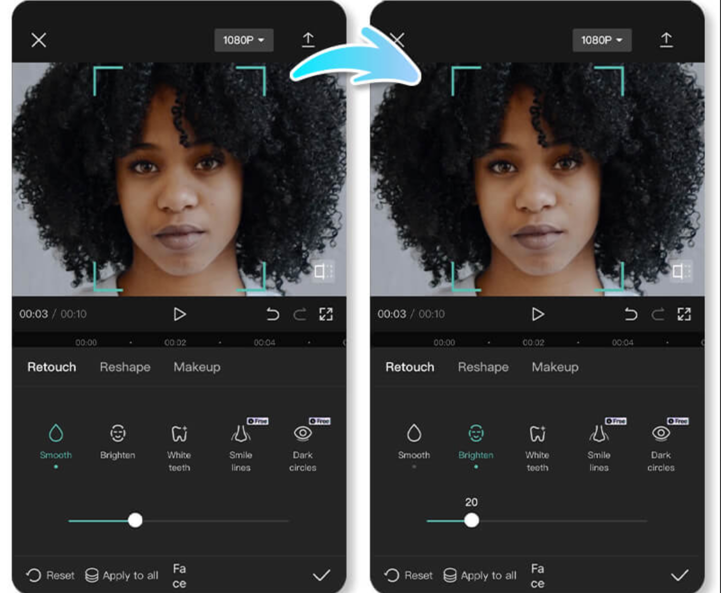 CapCut app mobile - Strumento di funzionalità AI per il trucco