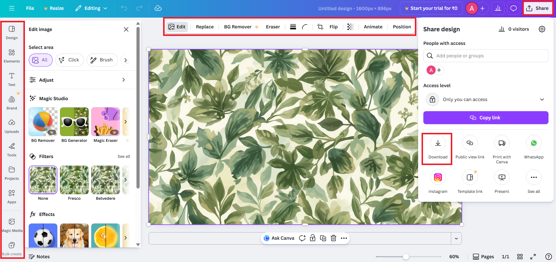 Sesuaikan pola Anda dan unduh