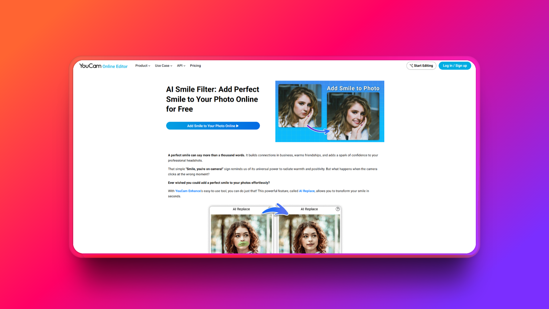 YouCam AI smile filter