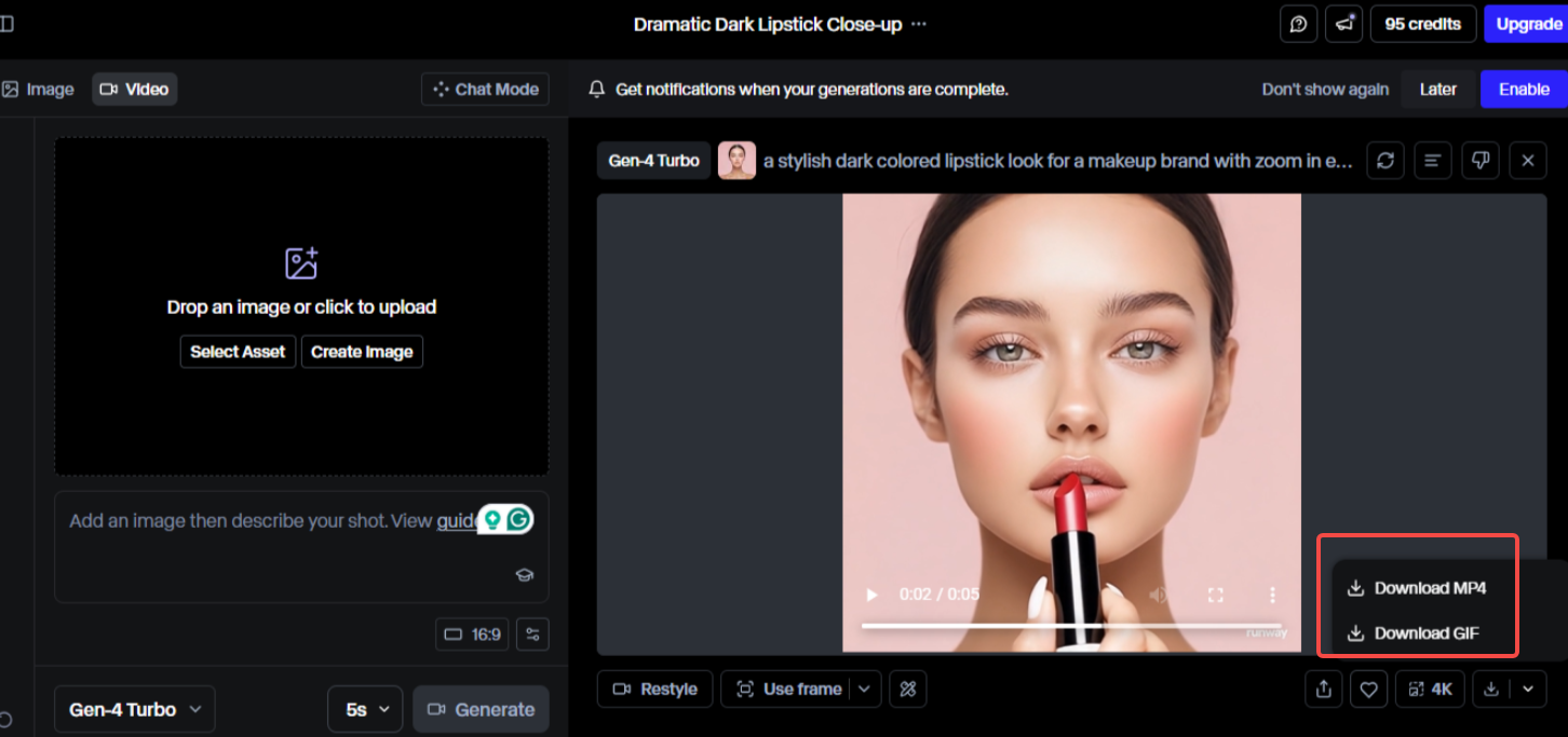 Download your final video on Runway