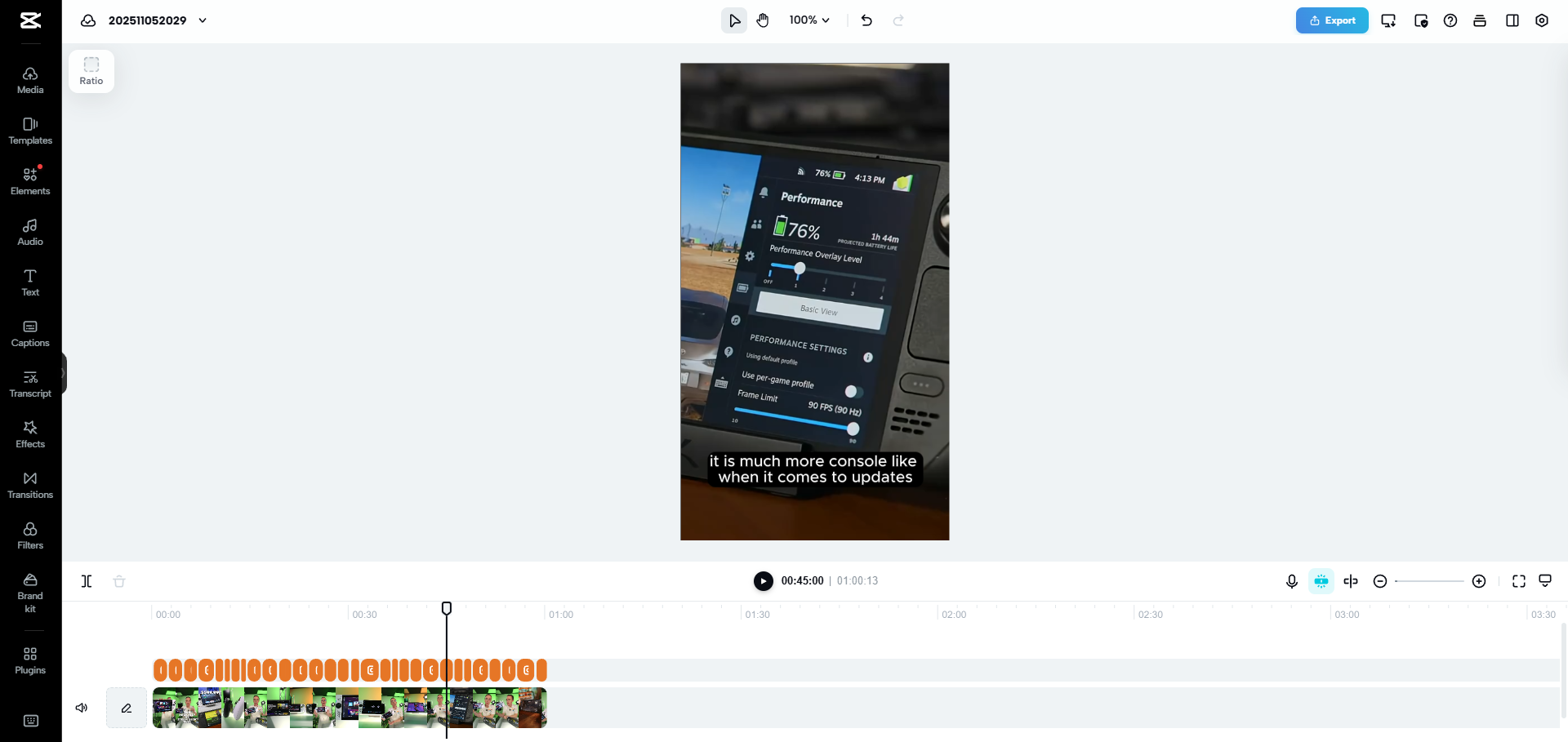CapCut Web generating closed captions