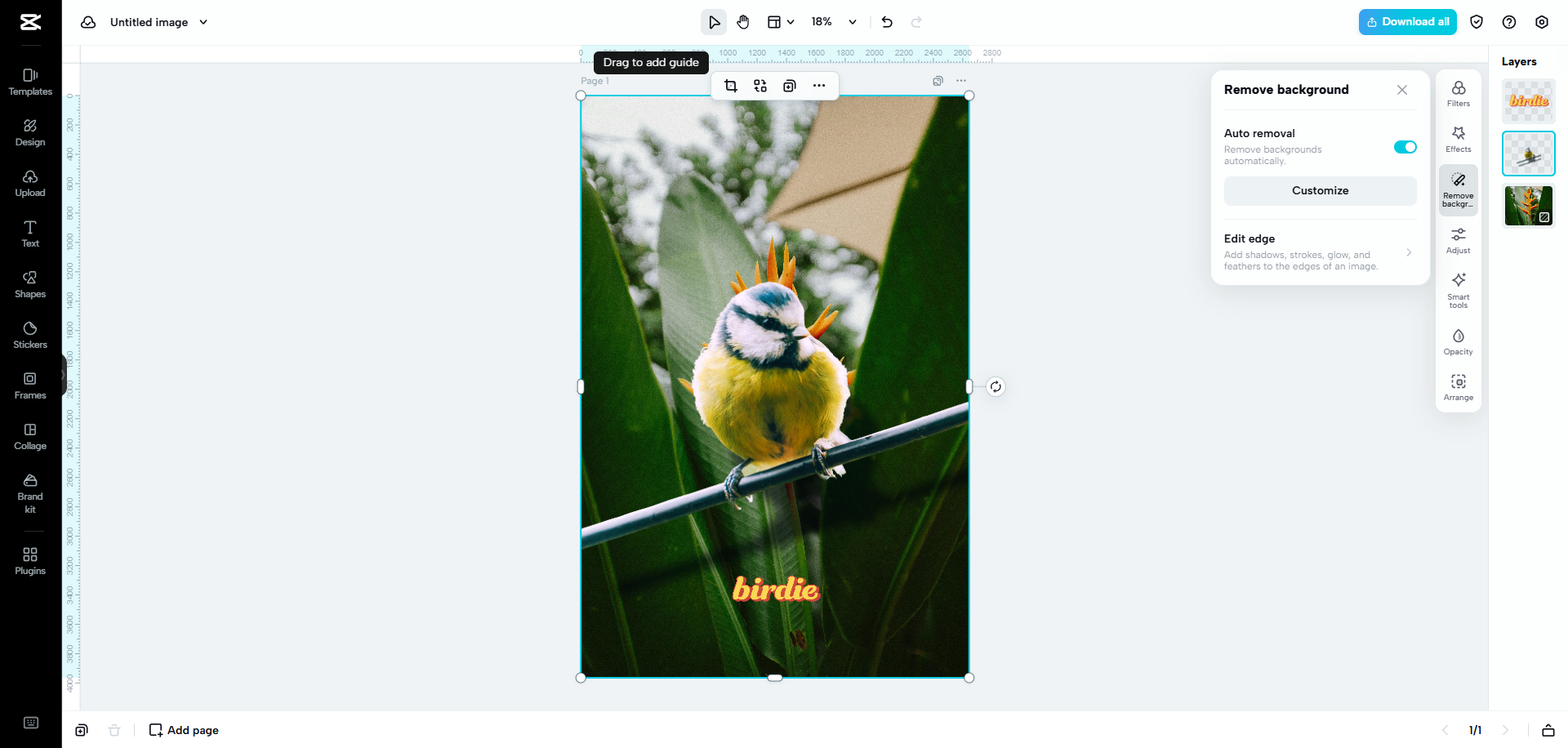 CapCut Web's background removal interface