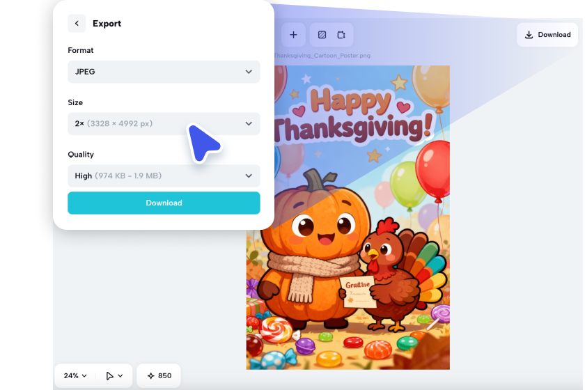 Eksport kad Kesyukuran yang dijana AI anda