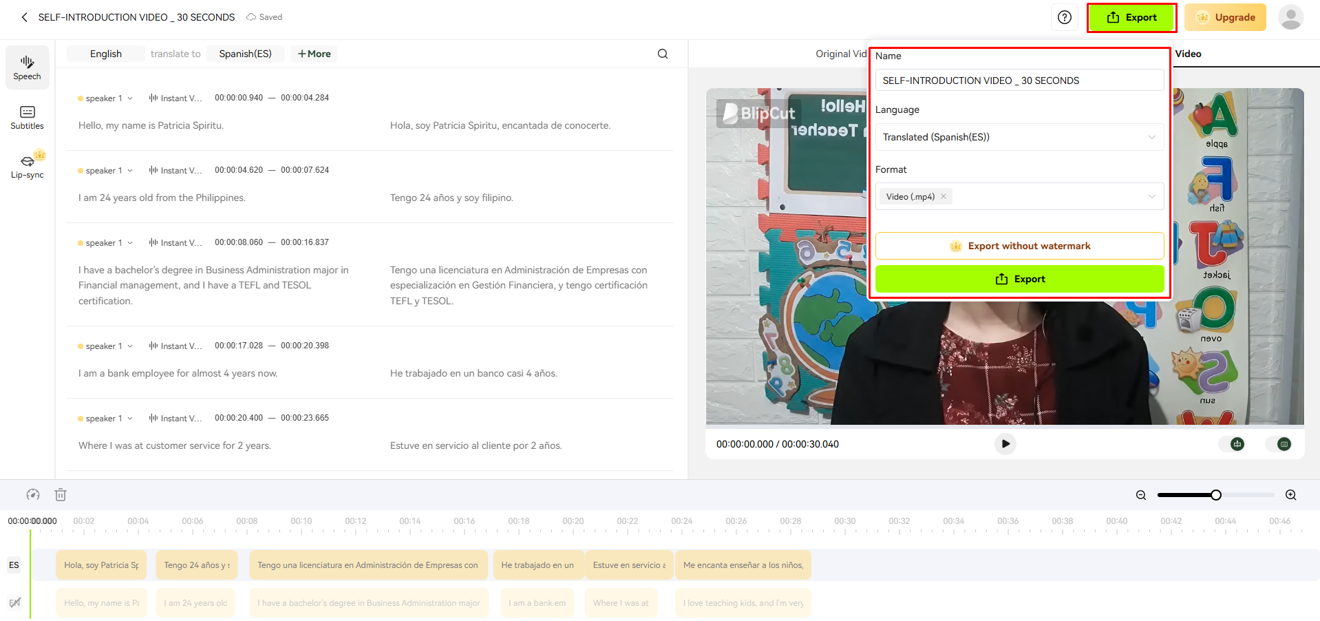 Download your translated video