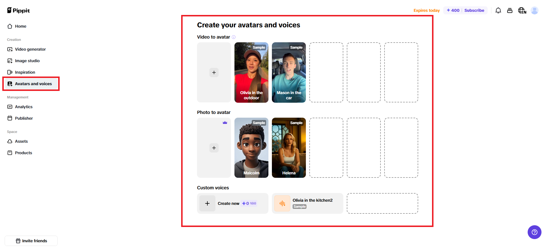 Avatares e narrações personalizadas