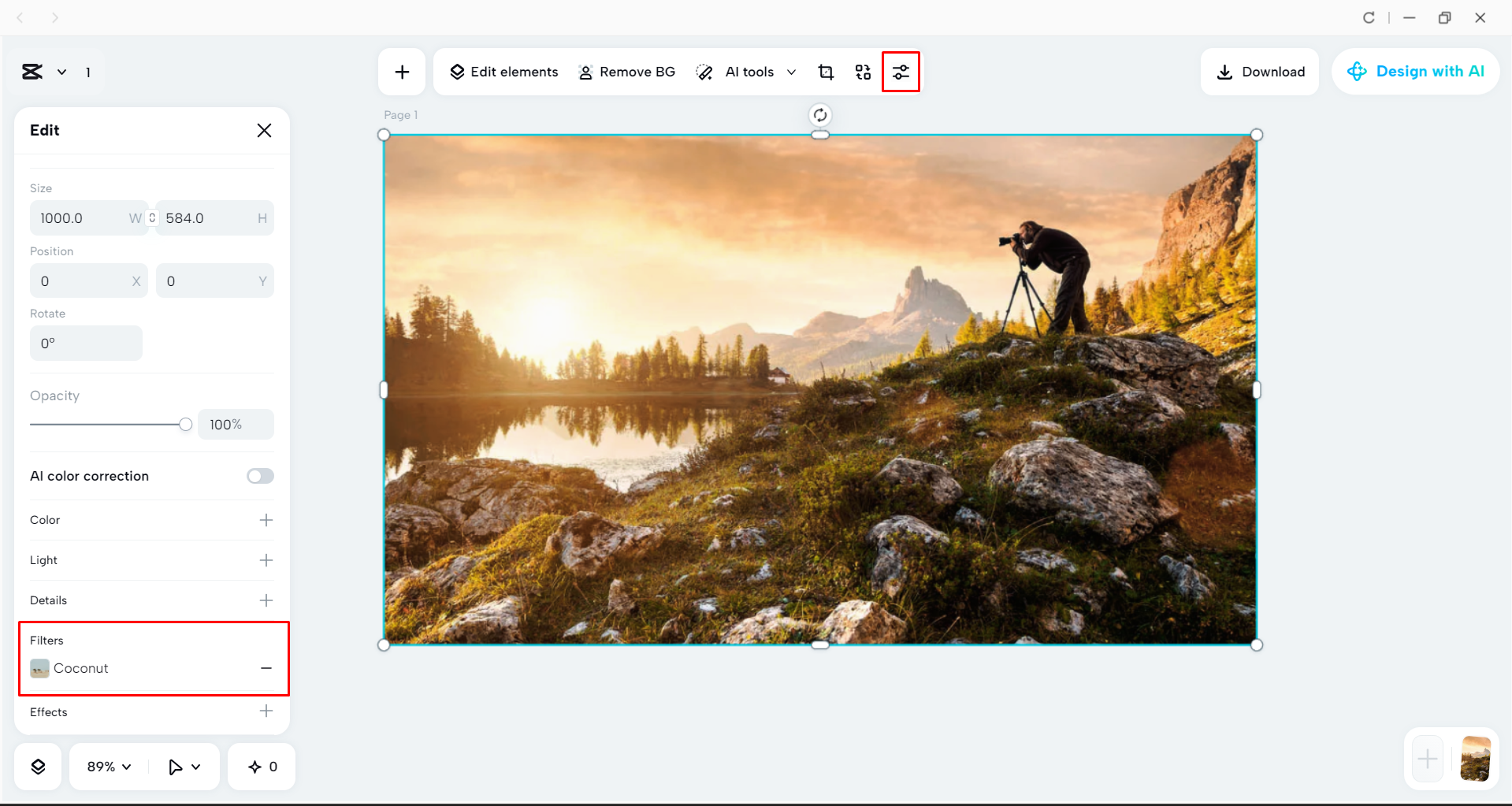 Adding filters to a photo with the CapCut desktop video editor