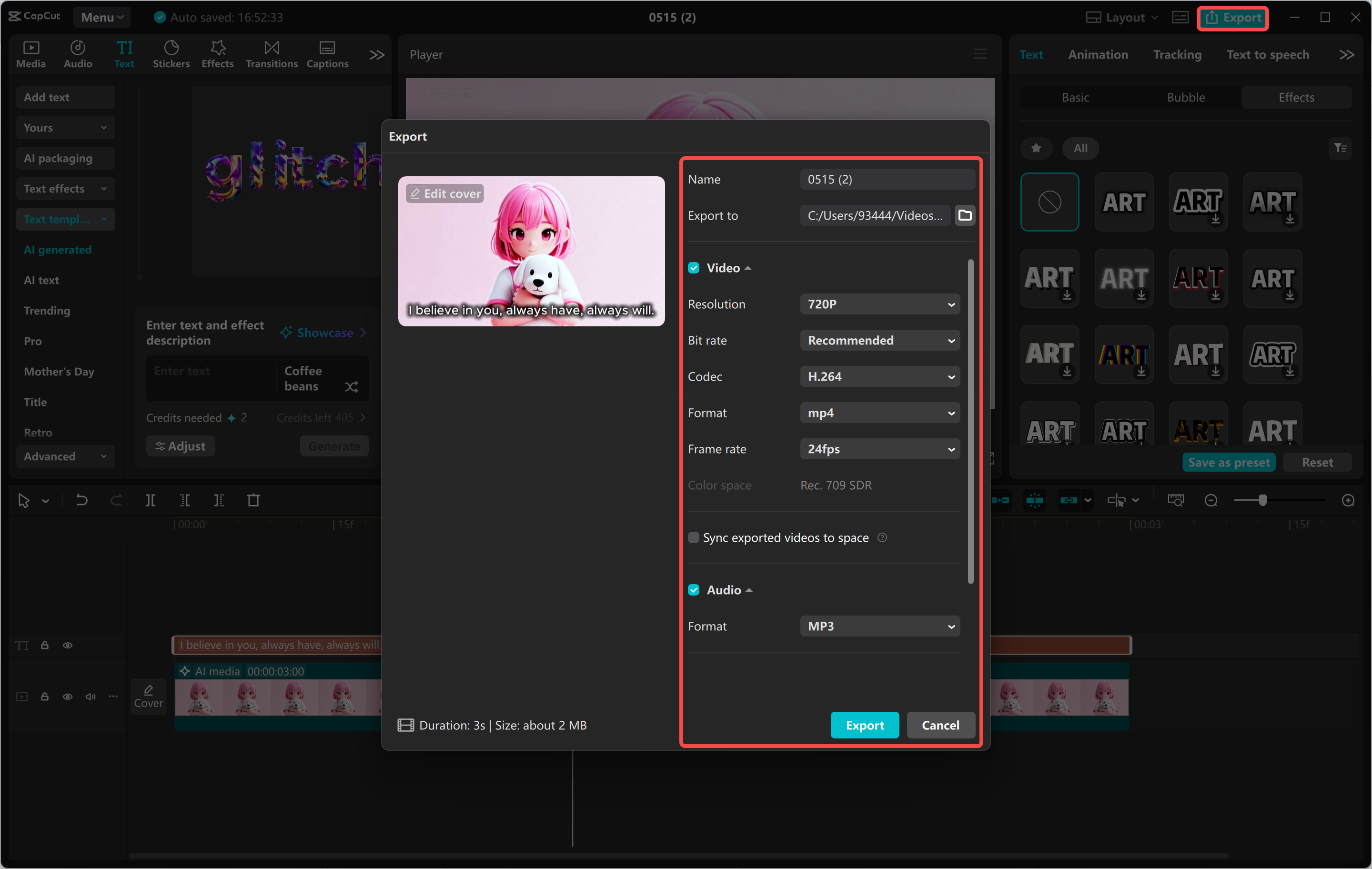 Exporting a video from the CapCut desktop video editor