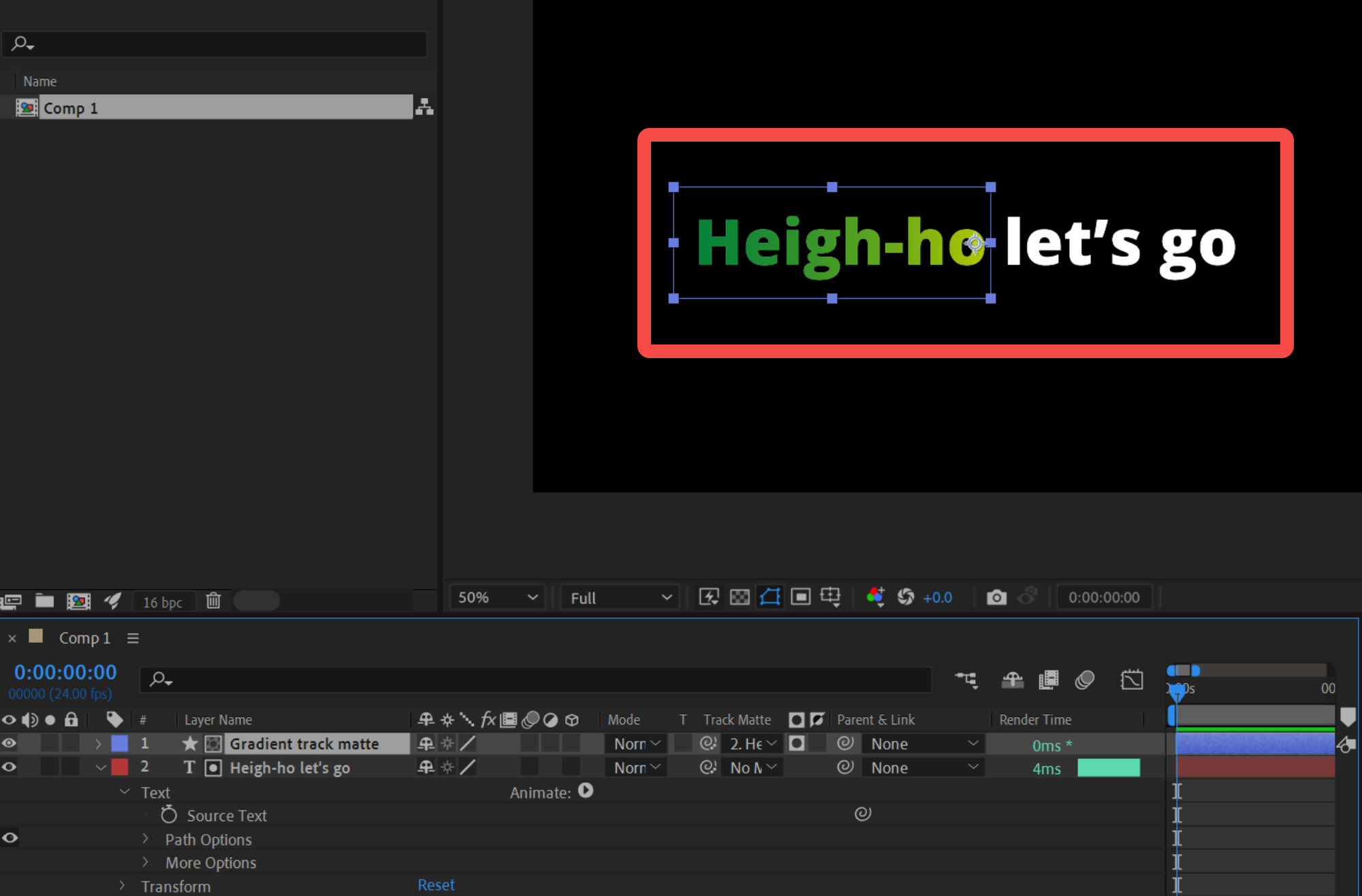 Showing how to make gradient text in After Effects using a gradient overlay