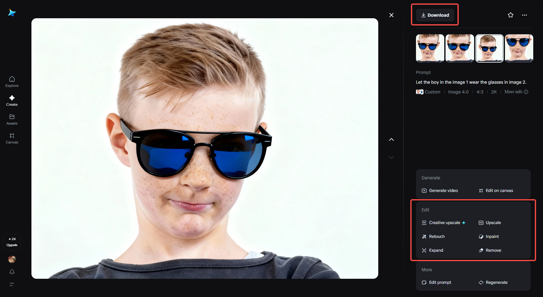 Review and download your AI glasses try-on image