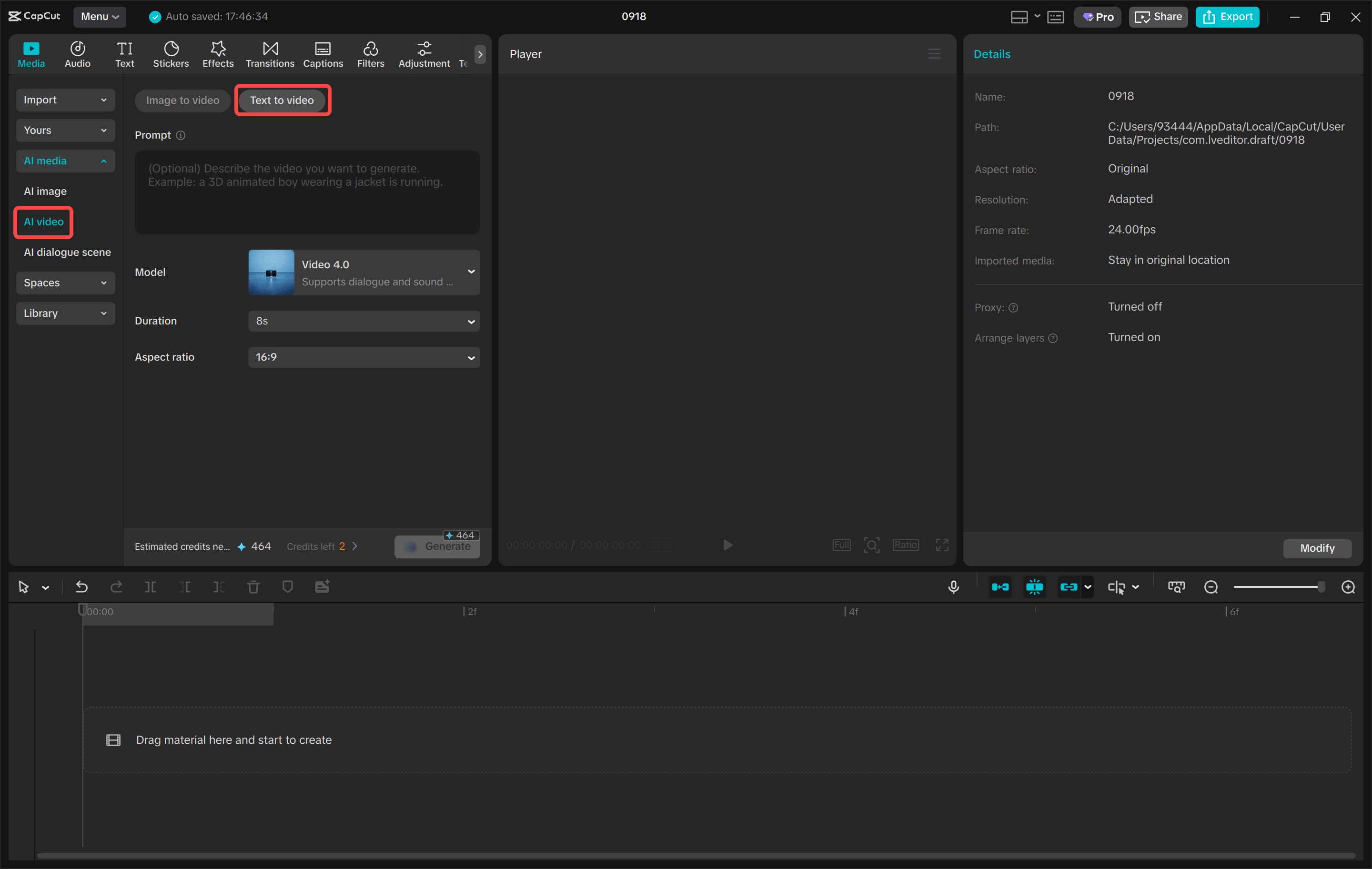 Opening the text to video tool in the CapCut desktop video editor