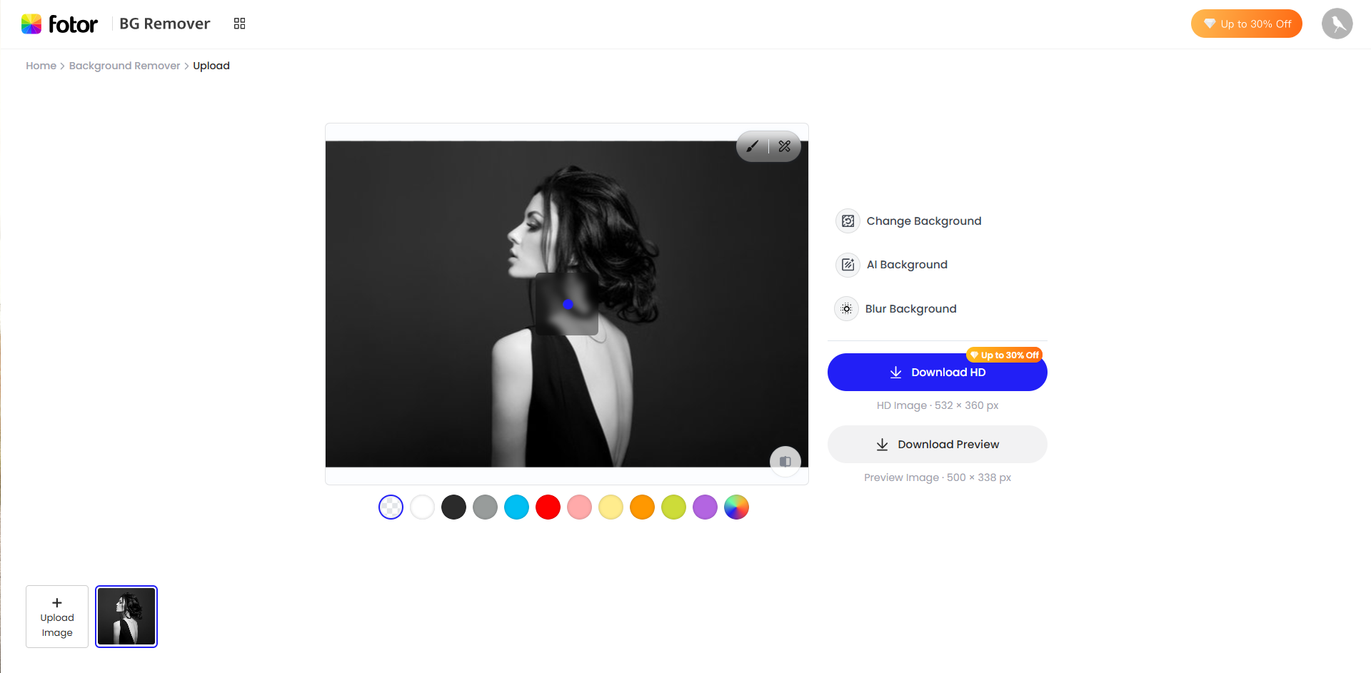 Interface of Fotor - an easy to use tool to edit photos with backgrounds