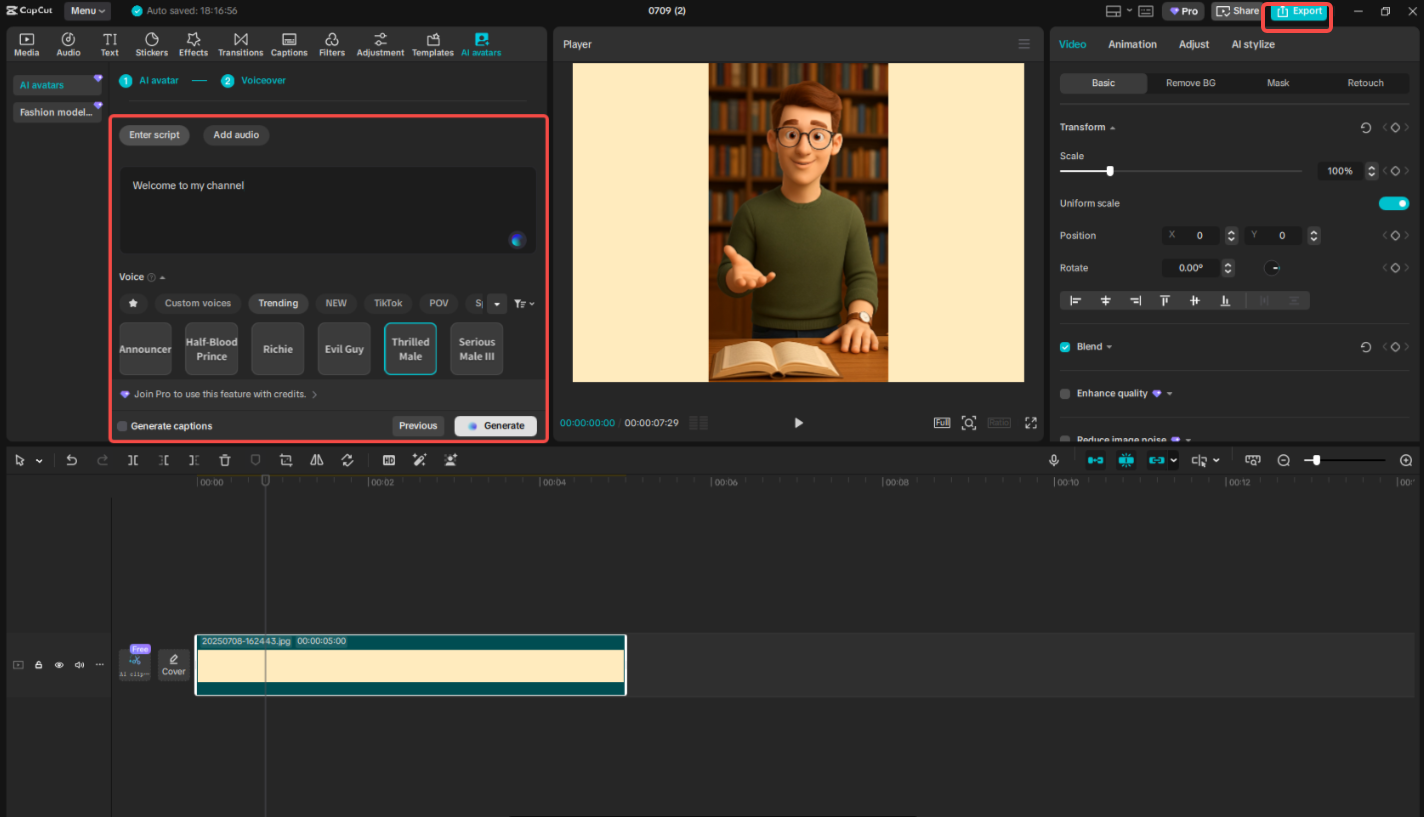 Customize and export your cartoon avatar video