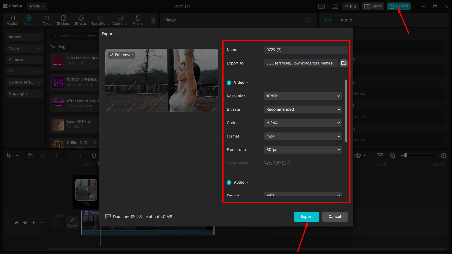 Exporting the final video from the CapCut desktop video editor