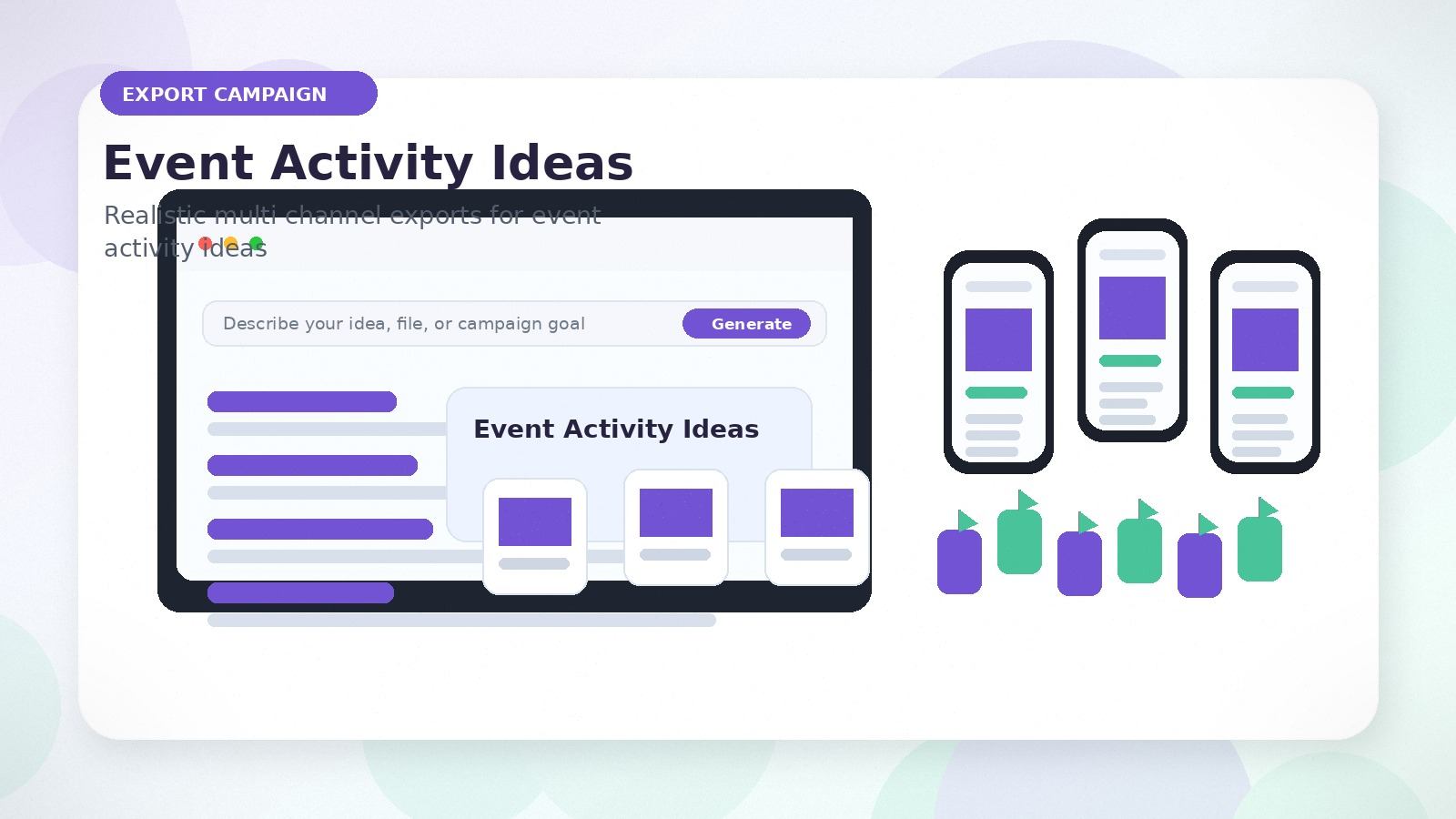 Event Activity Ideas realistic export campaign visual for event activity ideas