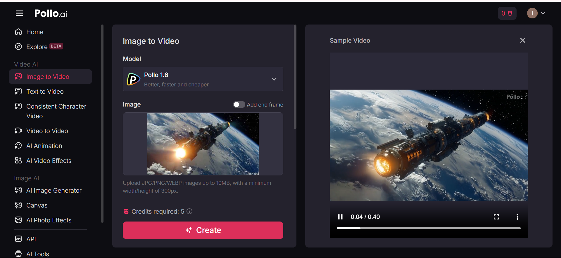 Interface of Pollo AI - a well-known 3D photo animation online
