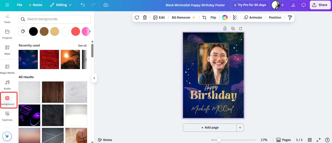 Fine-tune the poster colors, fonts, and layouts