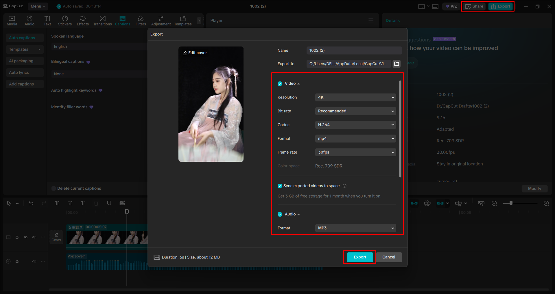 Exporting a video from the CapCut desktop video editor