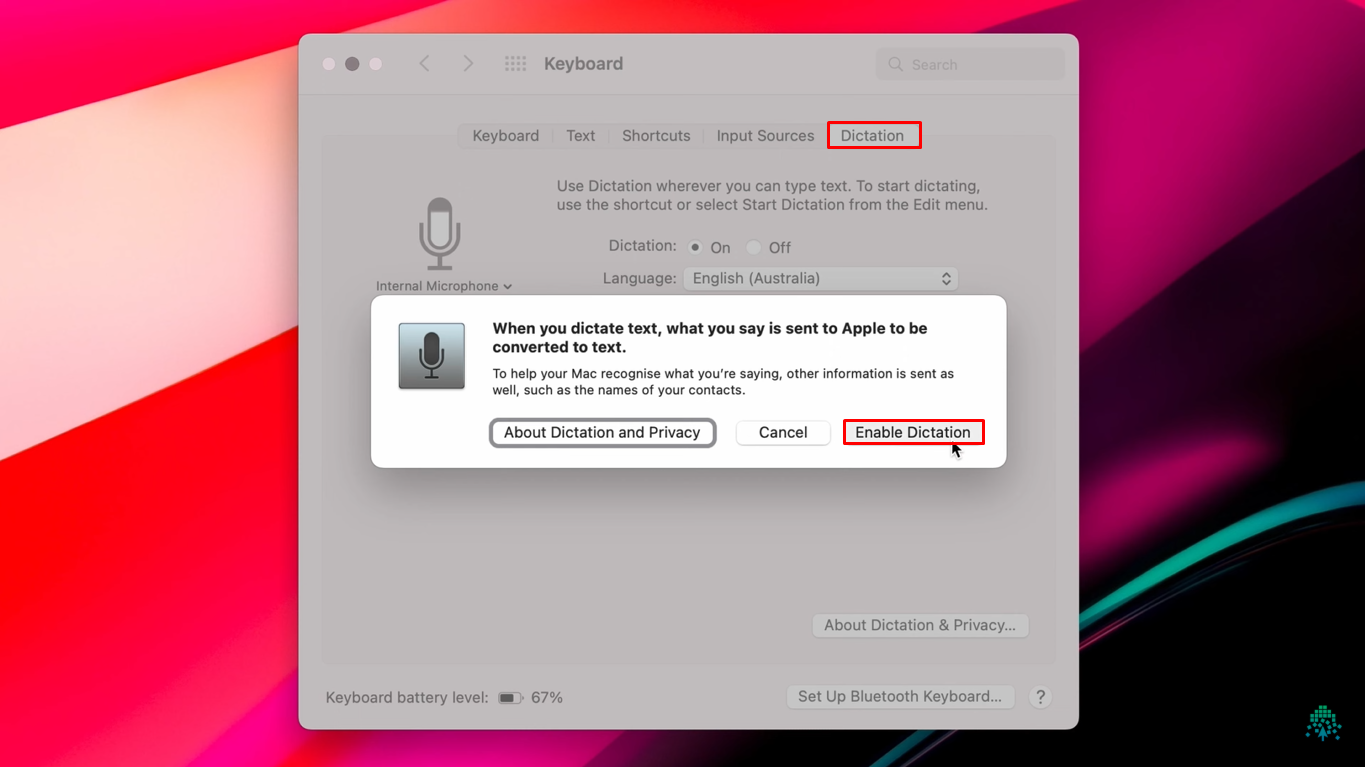 Turning on dictation on Mac