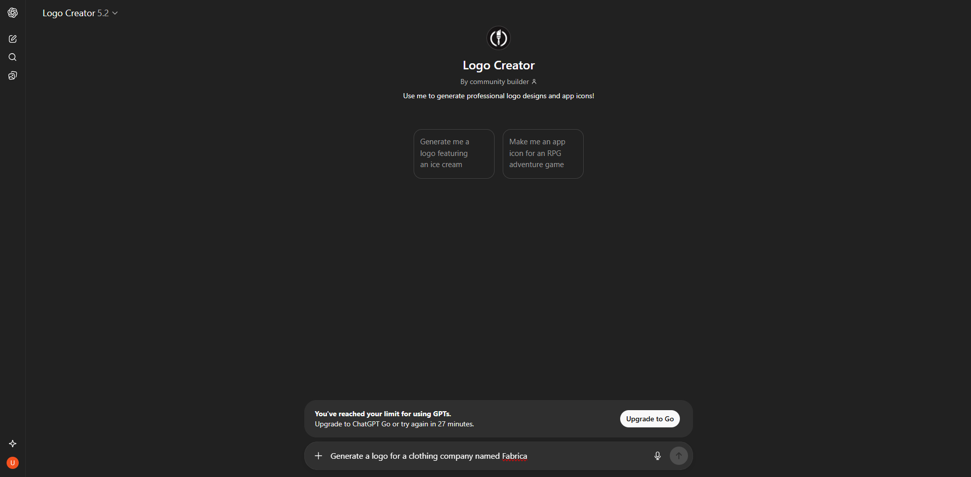 Interface of ChatGPT Logo Maker - a user-friendly logo maker