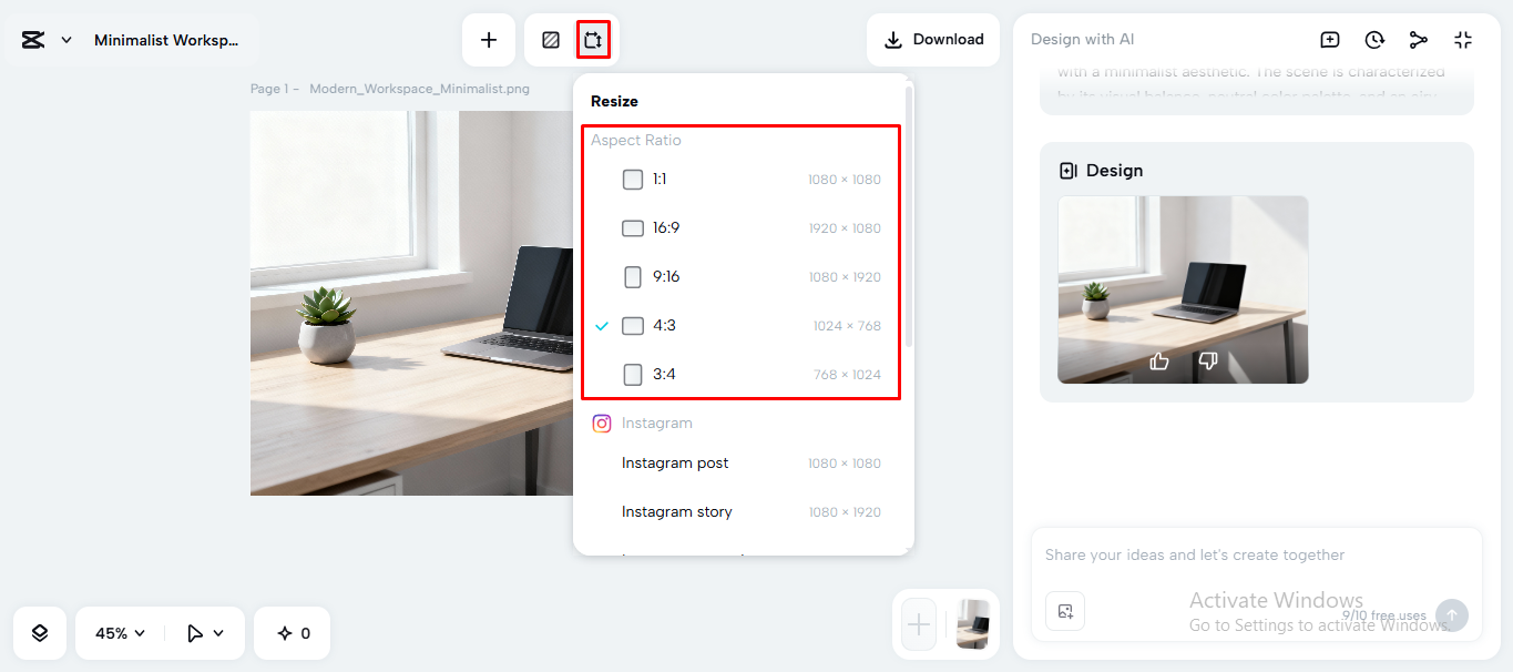Cropping the mage on the CapCut desktop video editor