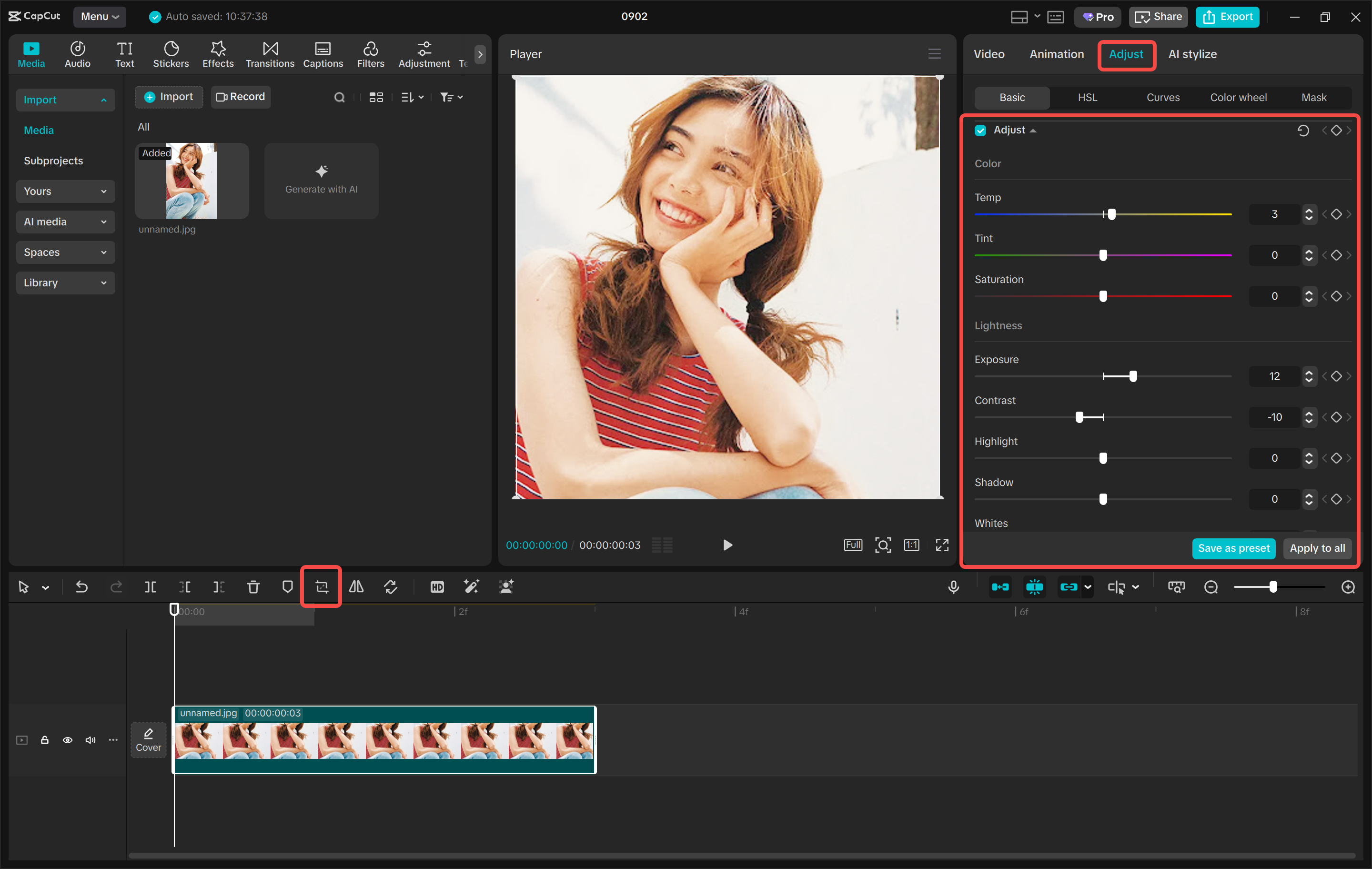 Improving and adjusting the image in the CapCut desktop video editor