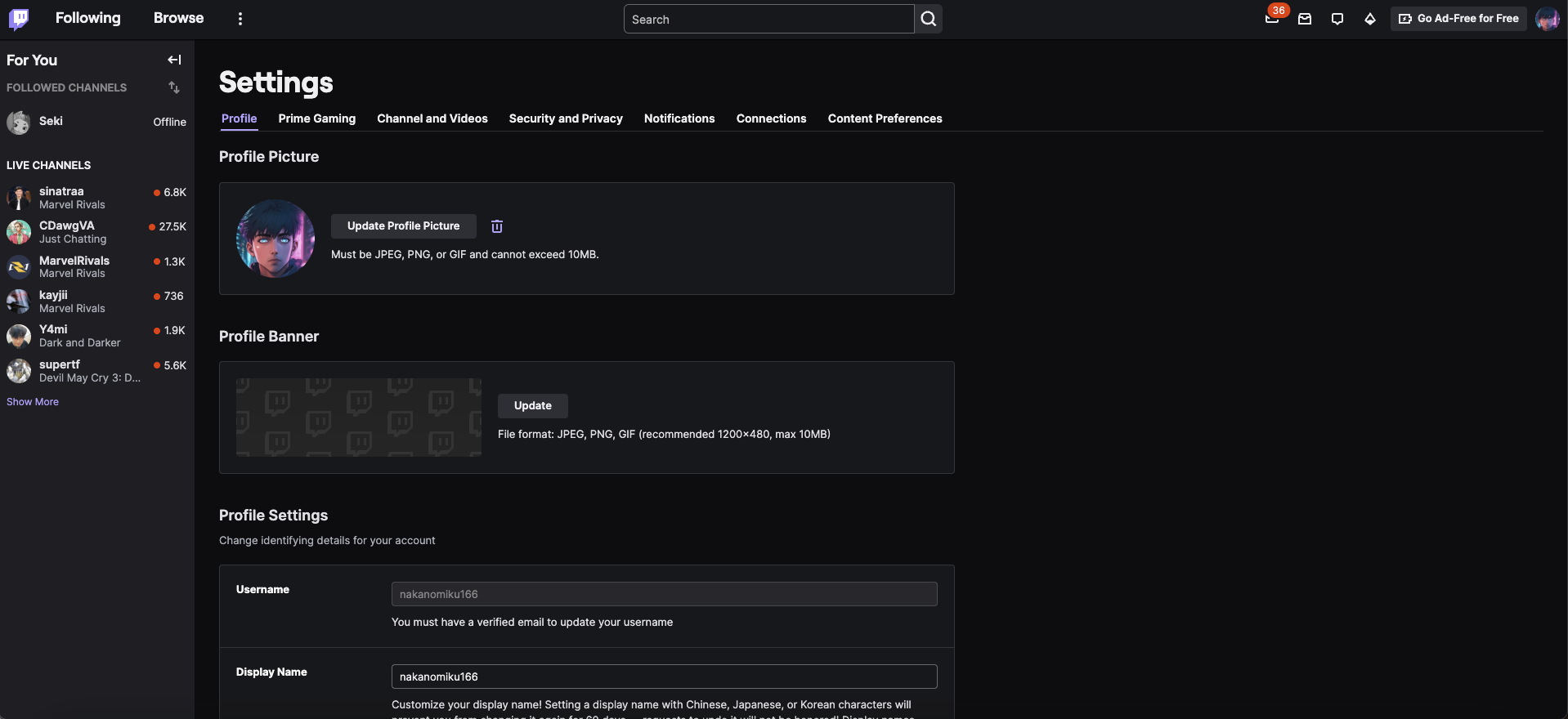 Upload your Twitch PFP