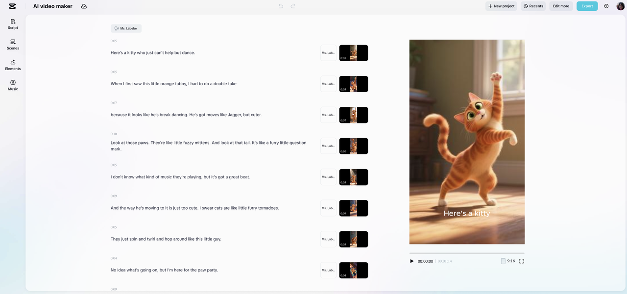 CapCut: AI cat dance video generator