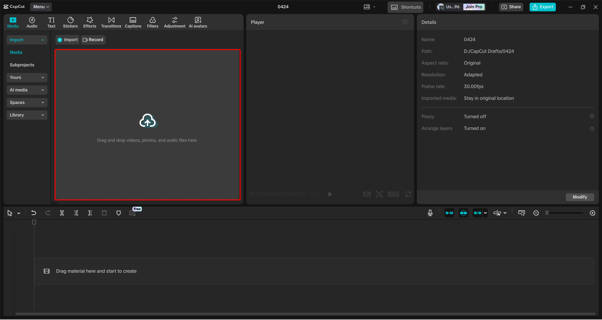 Importing a video into the CapCut desktop video editor