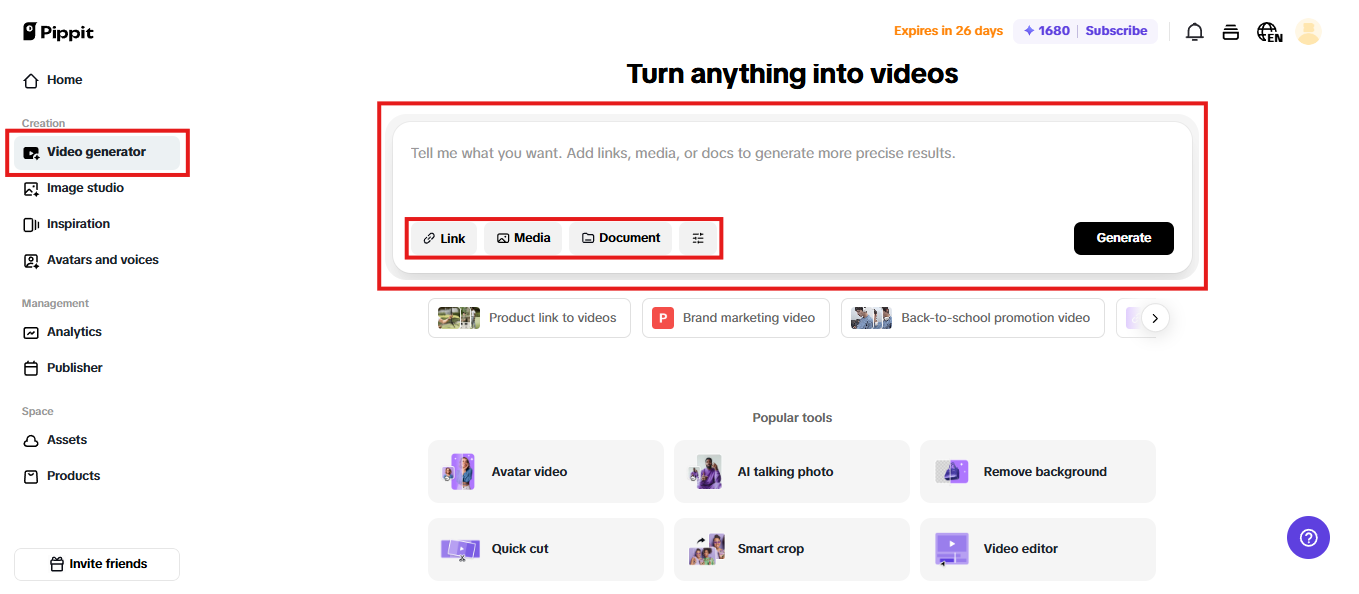 Navigate to video generator