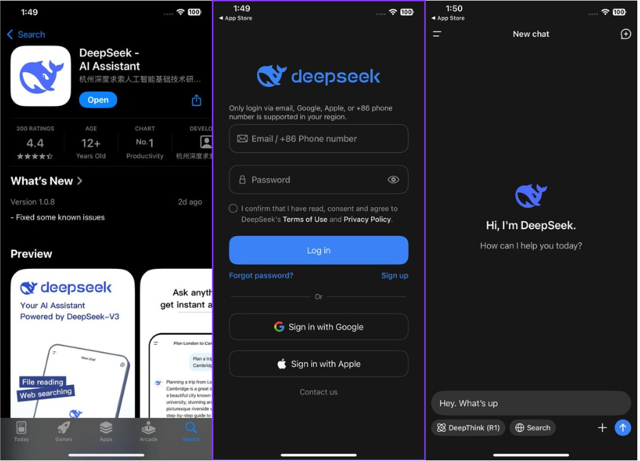 Показано, как использовать чат-бот DeepSeek AI на мобильном телефоне