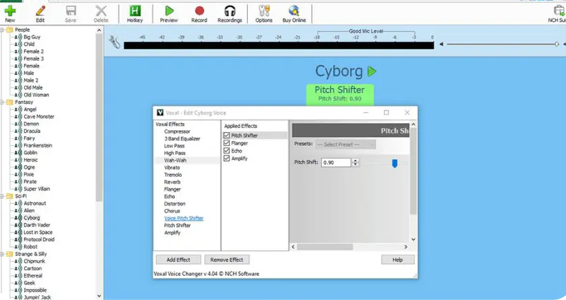 Interfața schimbătorului de voce Voxal - un schimbător de voce Discord ideal și gratuit