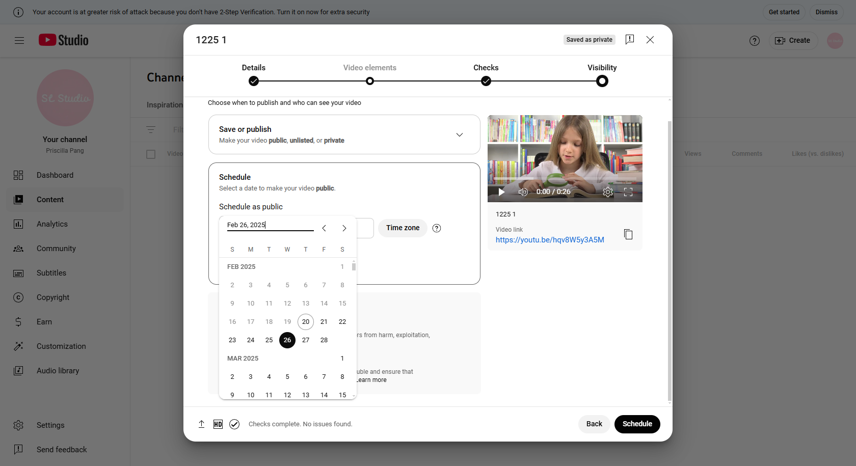YouTube Studio 'da video planlayın