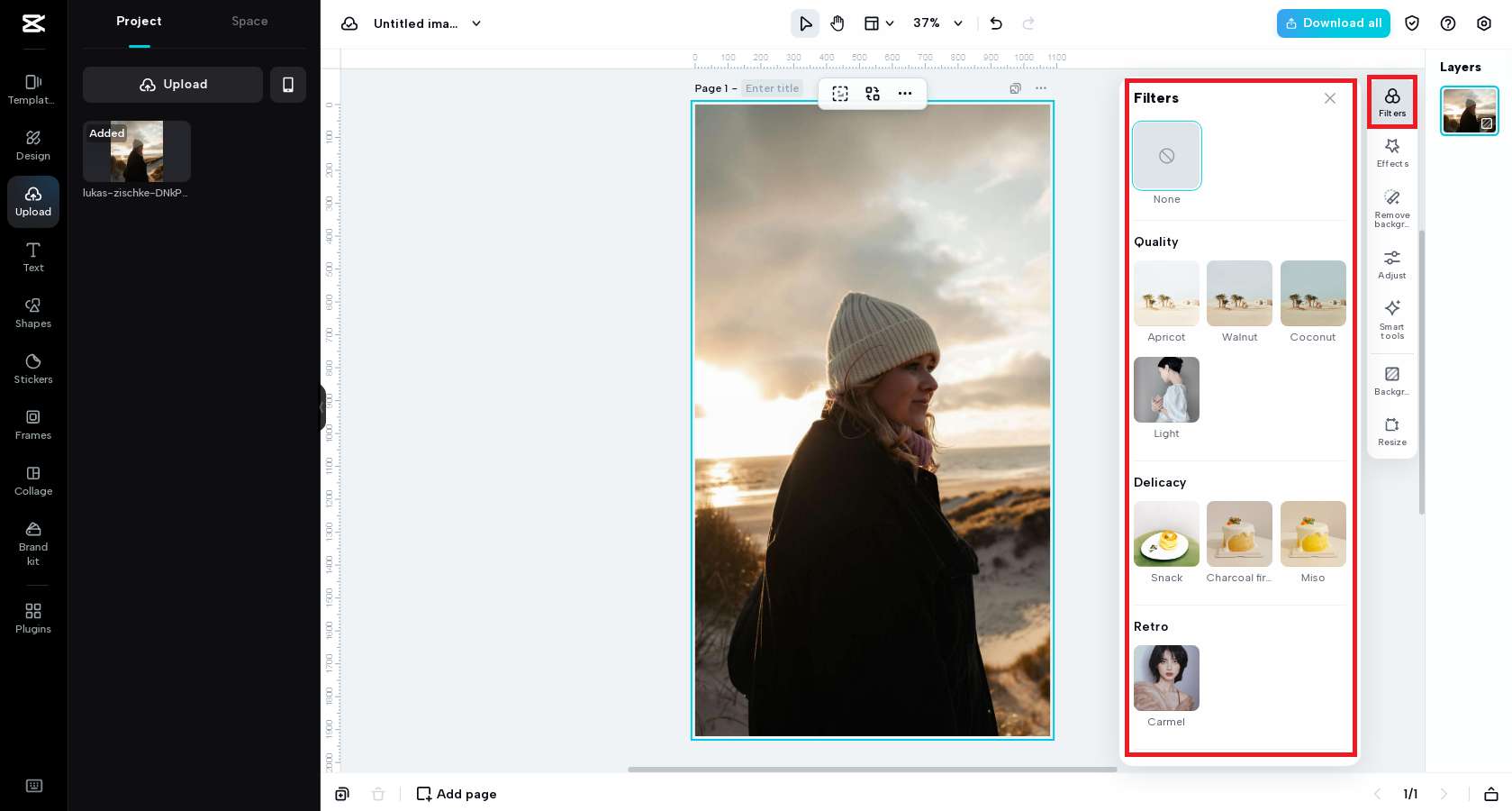 Select your desired image filter