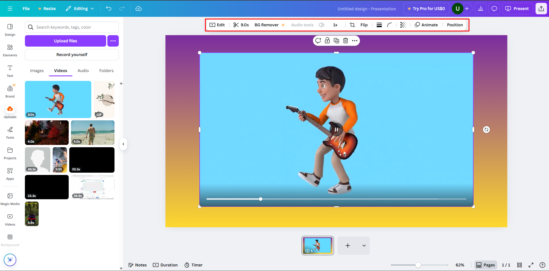 Вбудовування відео з файлів у дизайн Canva