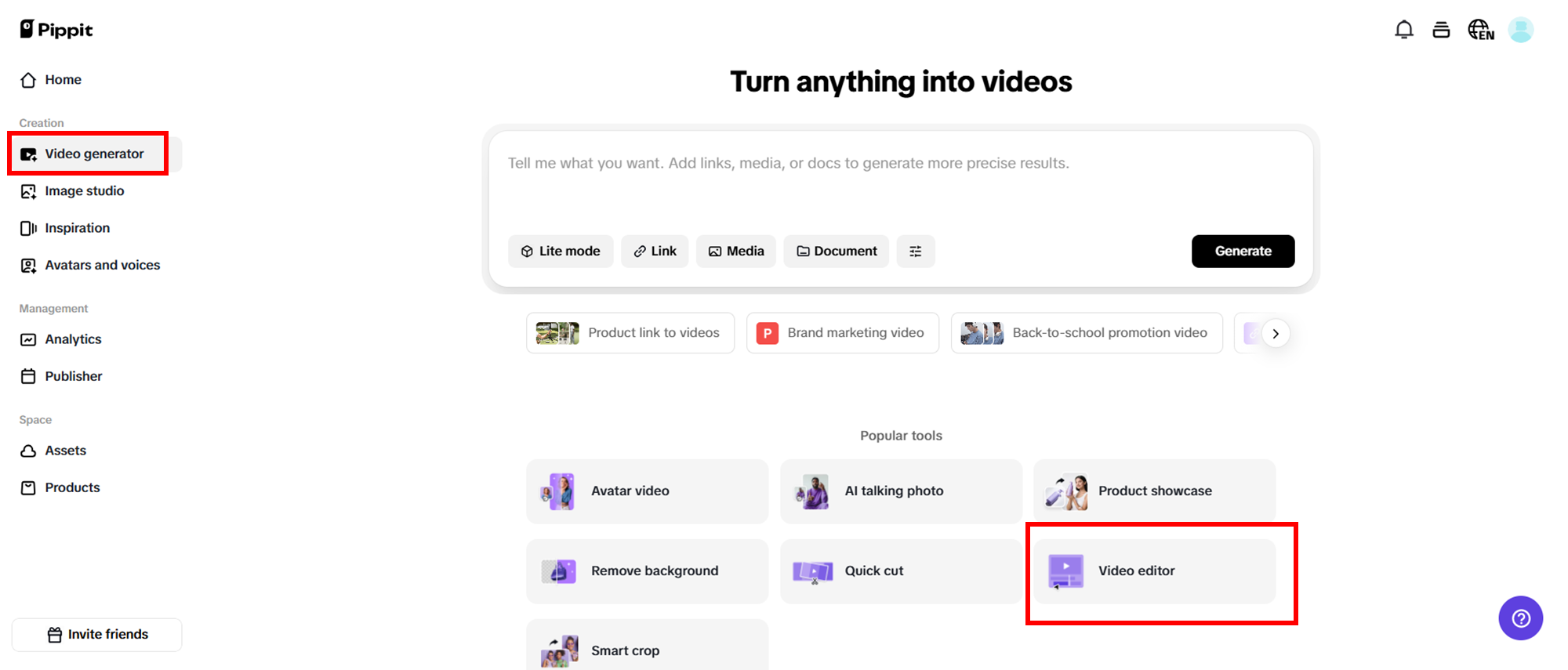 Acesse o editor de vídeo