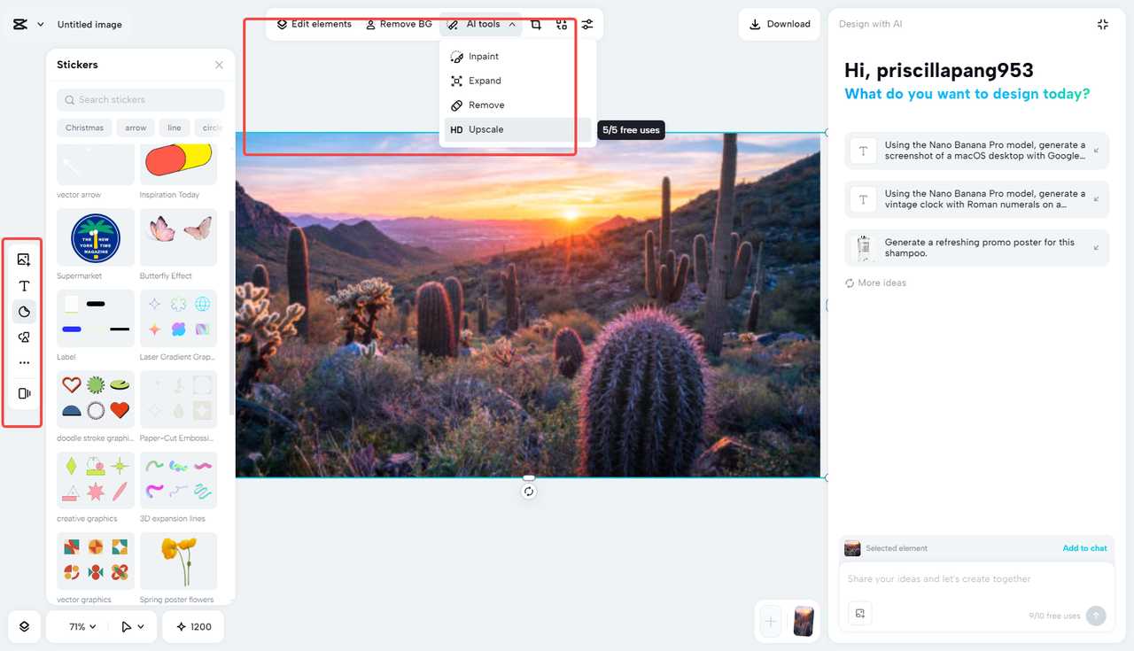Edit the photo with CapCut's built-in features
