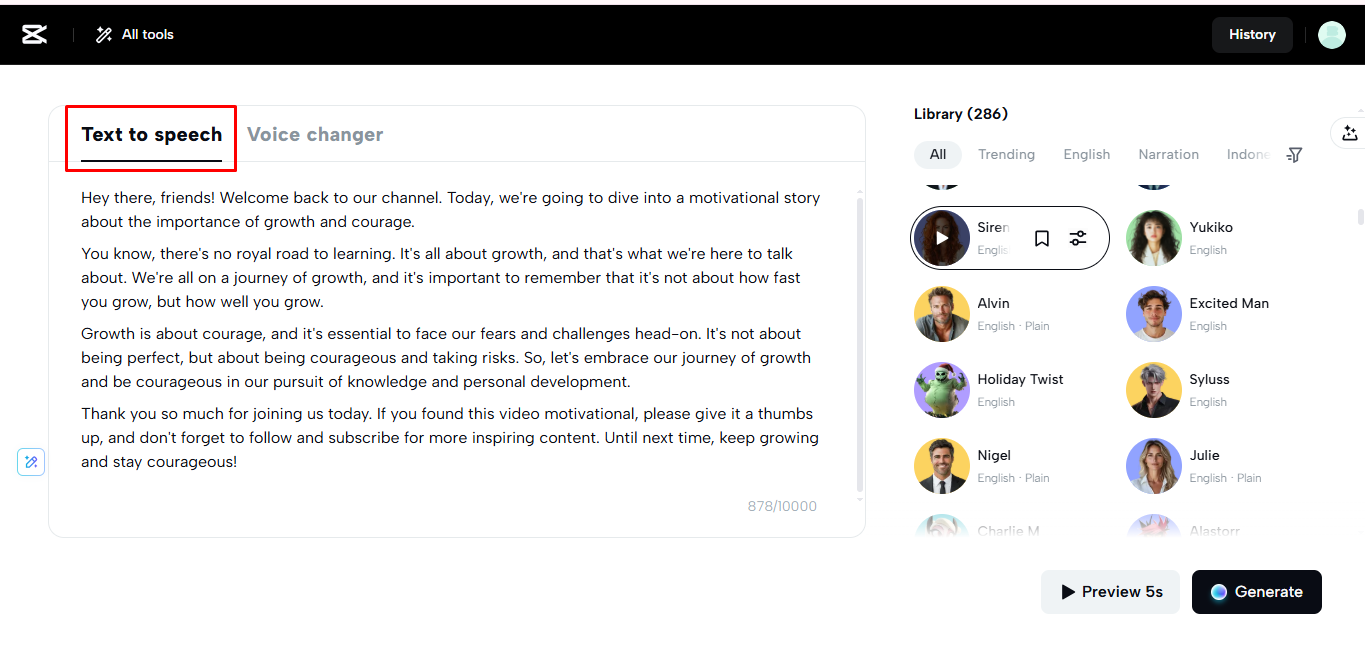 Converti facilmente testo in voce su CapCut Web
