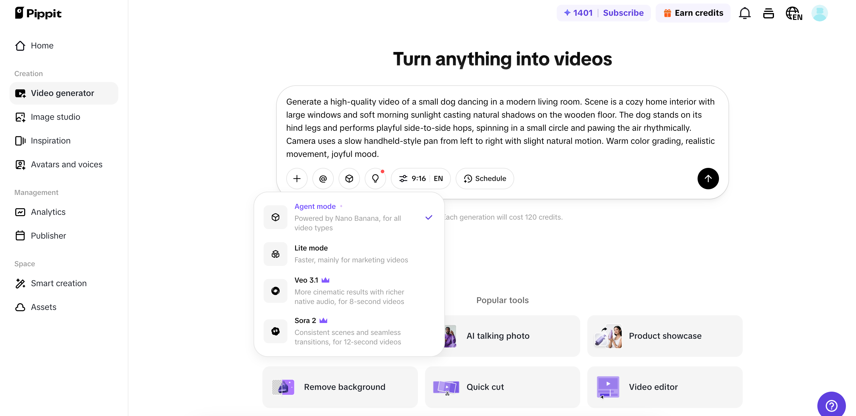 Creating videos with Pippit