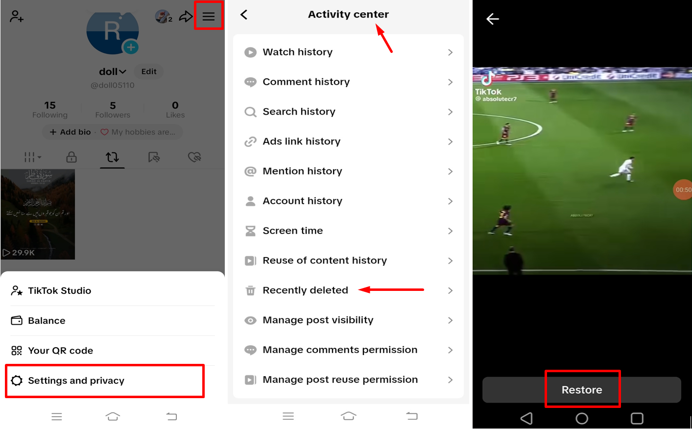 Image showing how to repost a deleted video on TikTok