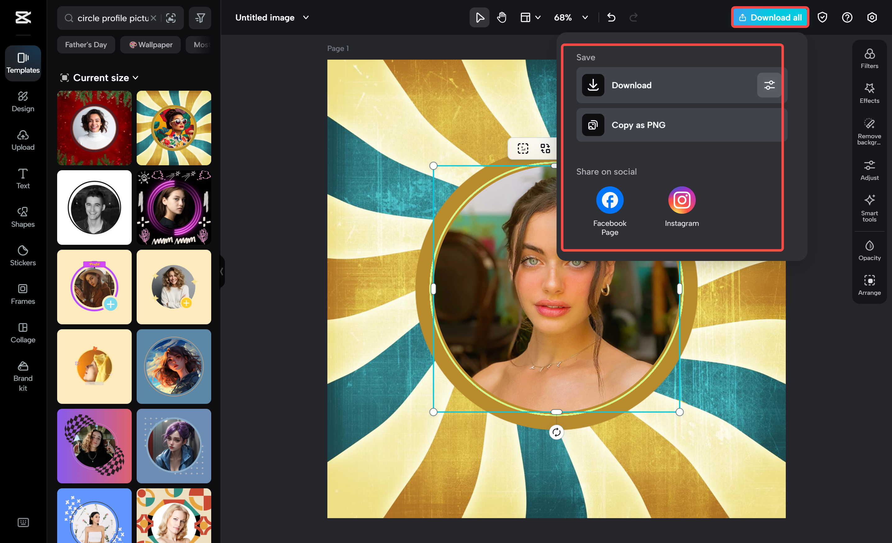 Adjust and export a round profile picture