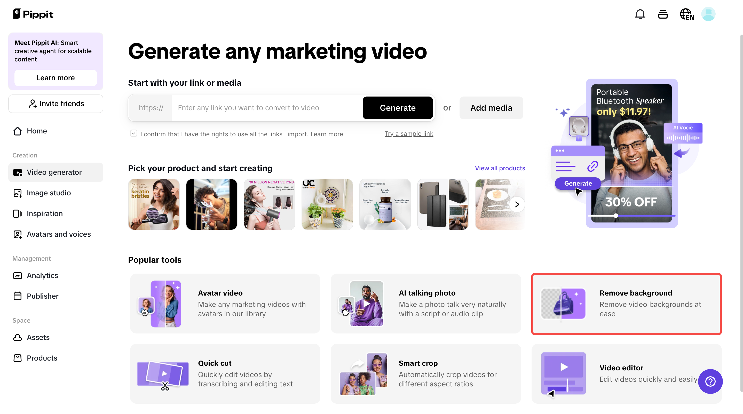 Click "Remove background" to upload your video