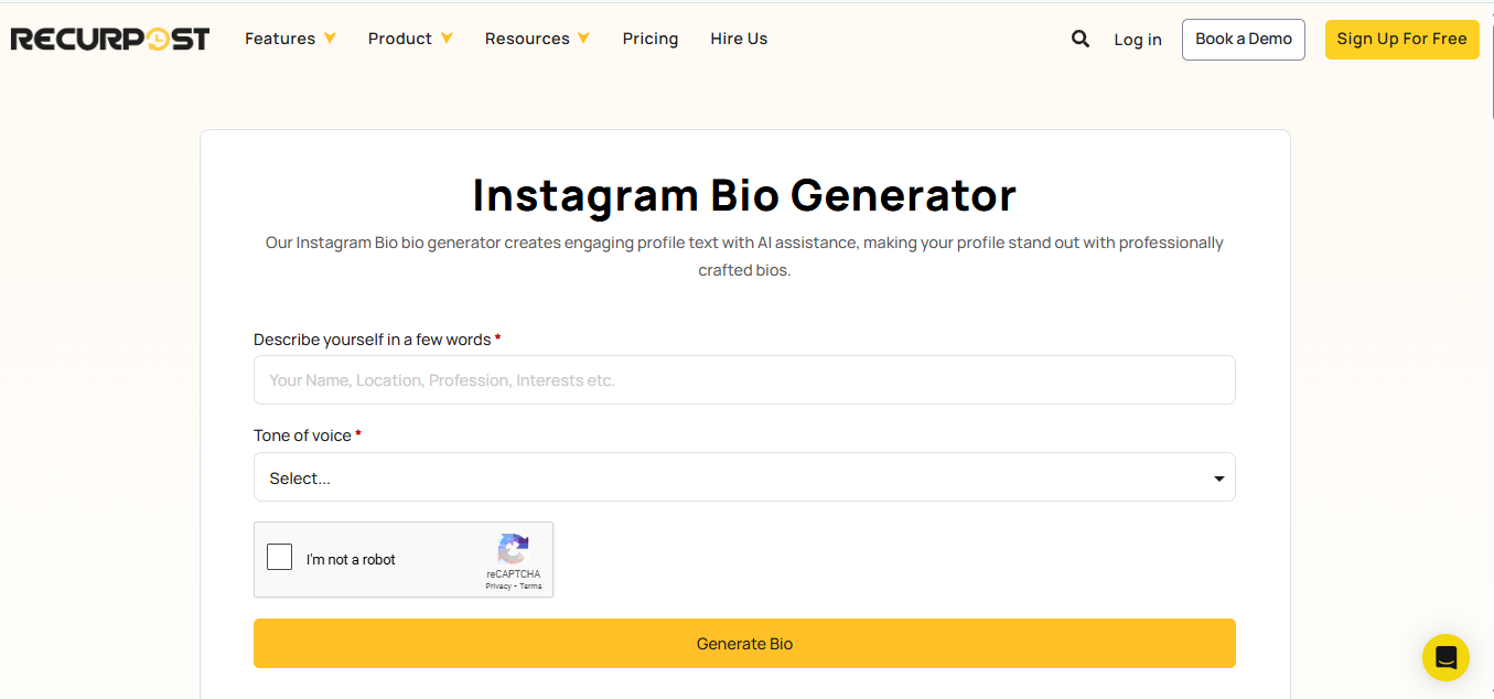 RecurPost - a sophisticated Instagram bio generator with amazing fonts