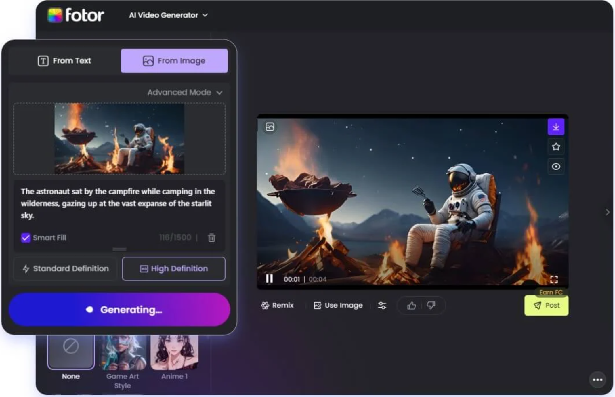 Schnittstelle von Fotor - der perfekte KI-Foto- und Videomacher