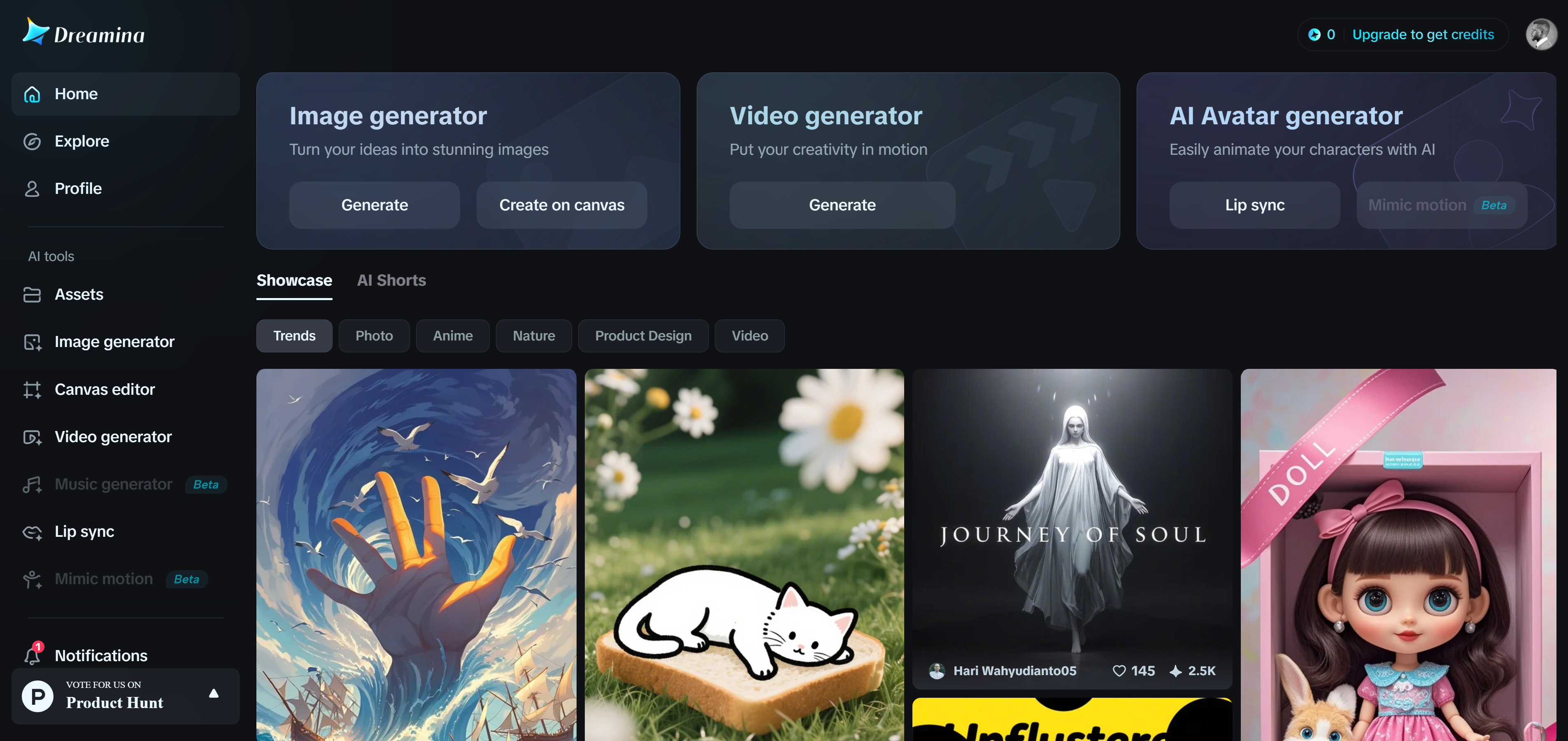 Dreamina homepage